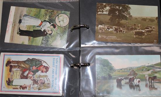 Two postcard albums, Victorian stamps and loose postcards